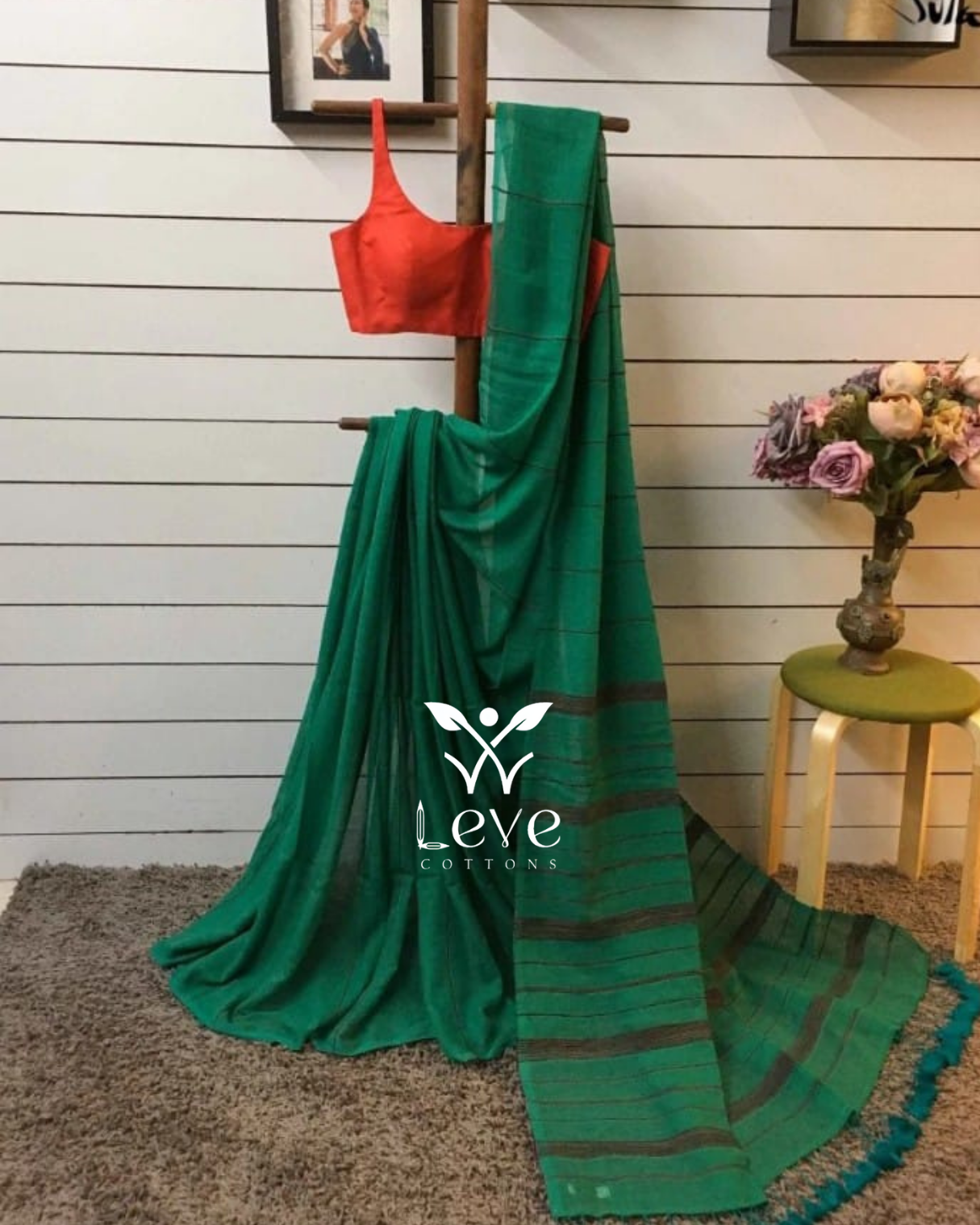 Emerald Green Cotton Saree