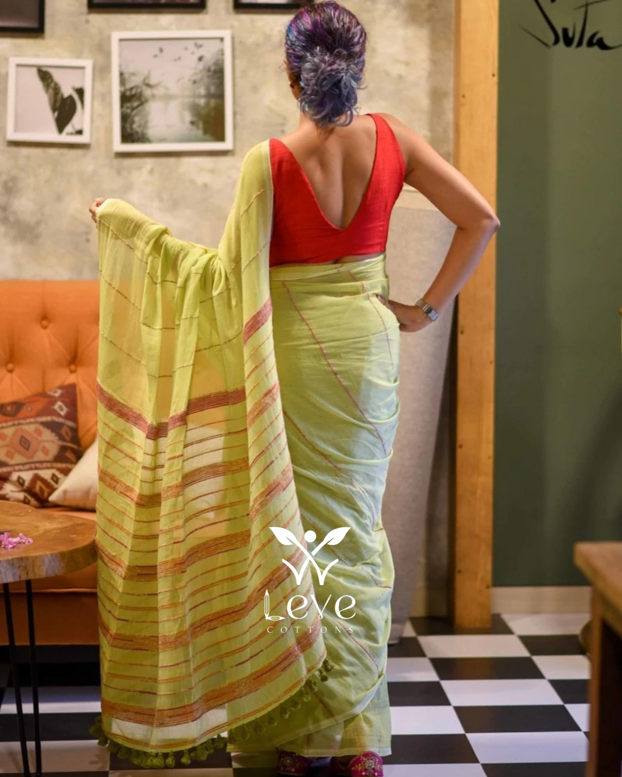 Pastel Lime Cotton Saree