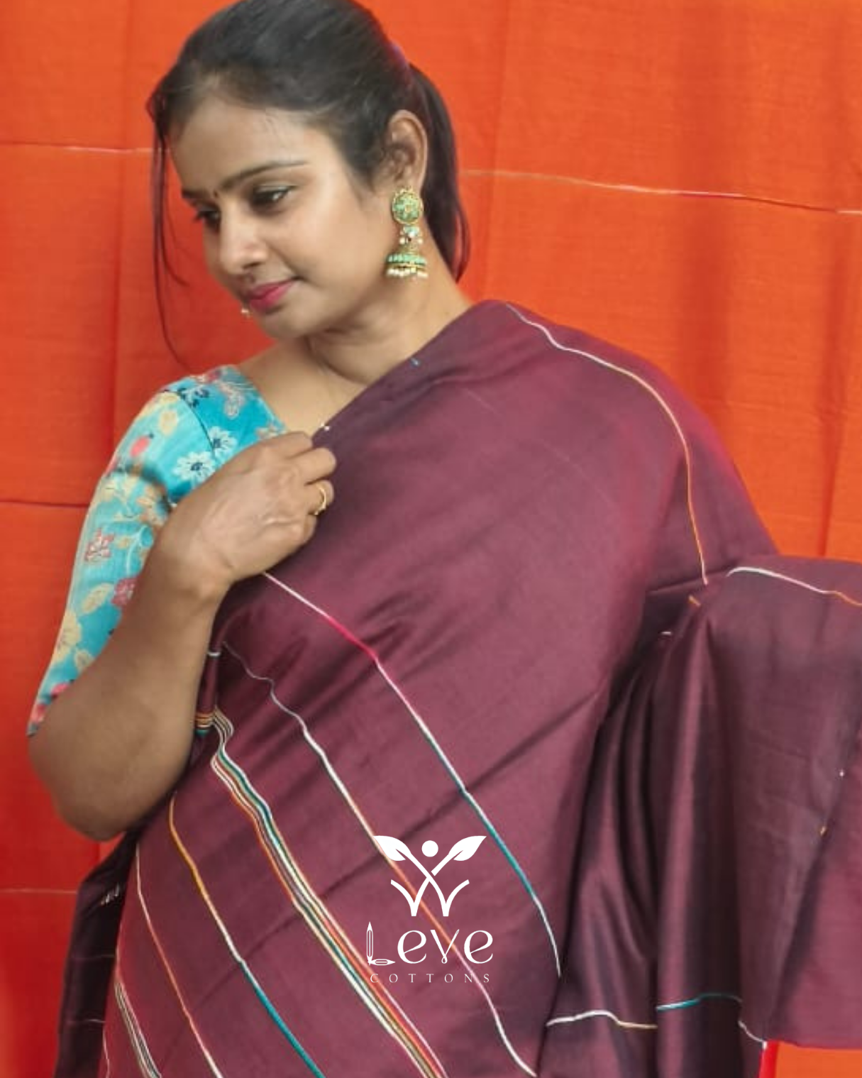 Wine Maroon Cotton Saree