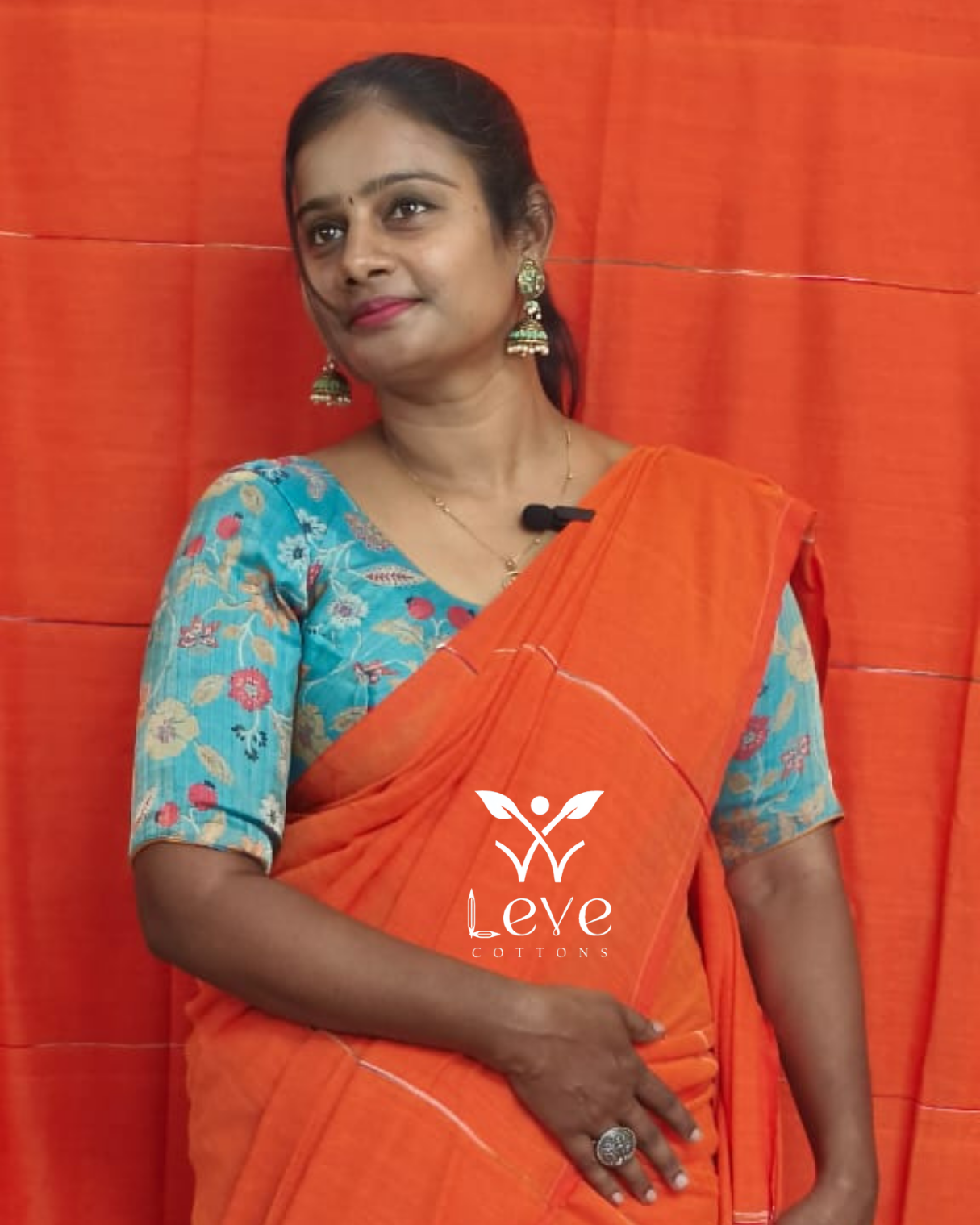 Bright Tangerine Orange Cotton Saree