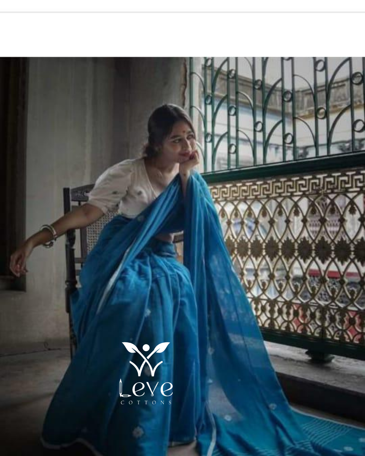 Cyan Blue Cotton Saree