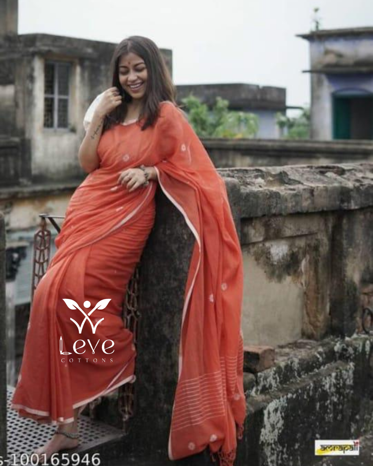 Rust Orange Cotton Saree