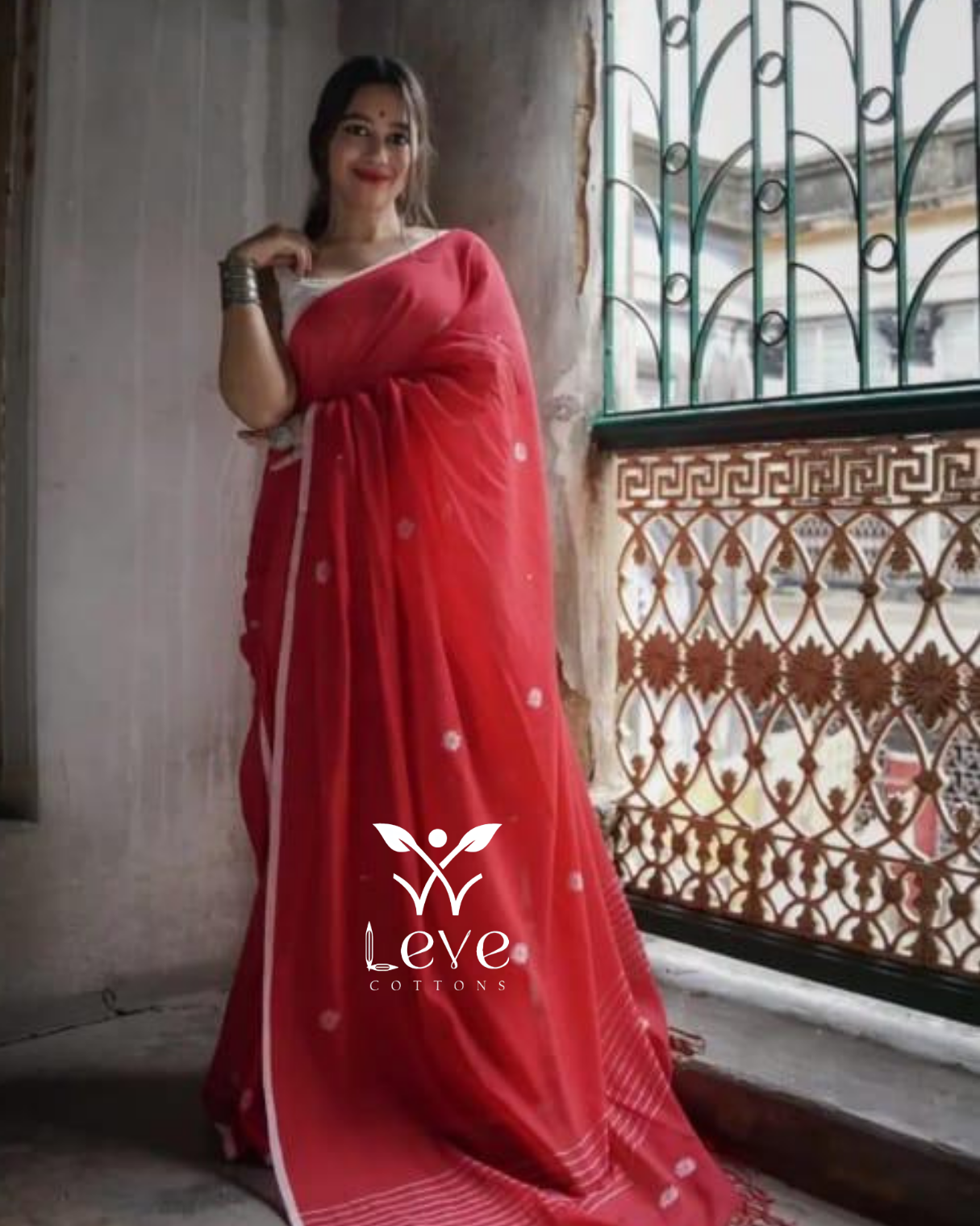 Crimson Red Cotton Saree