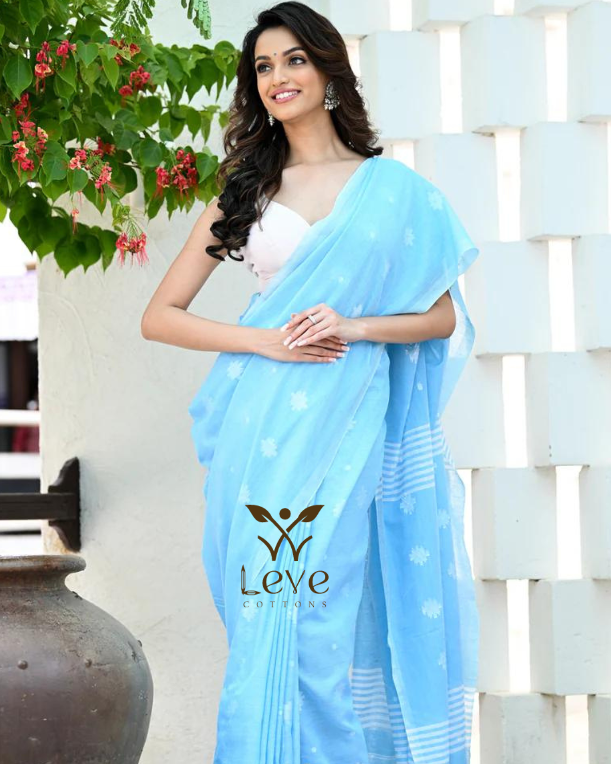 Sky Blue Cotton Saree