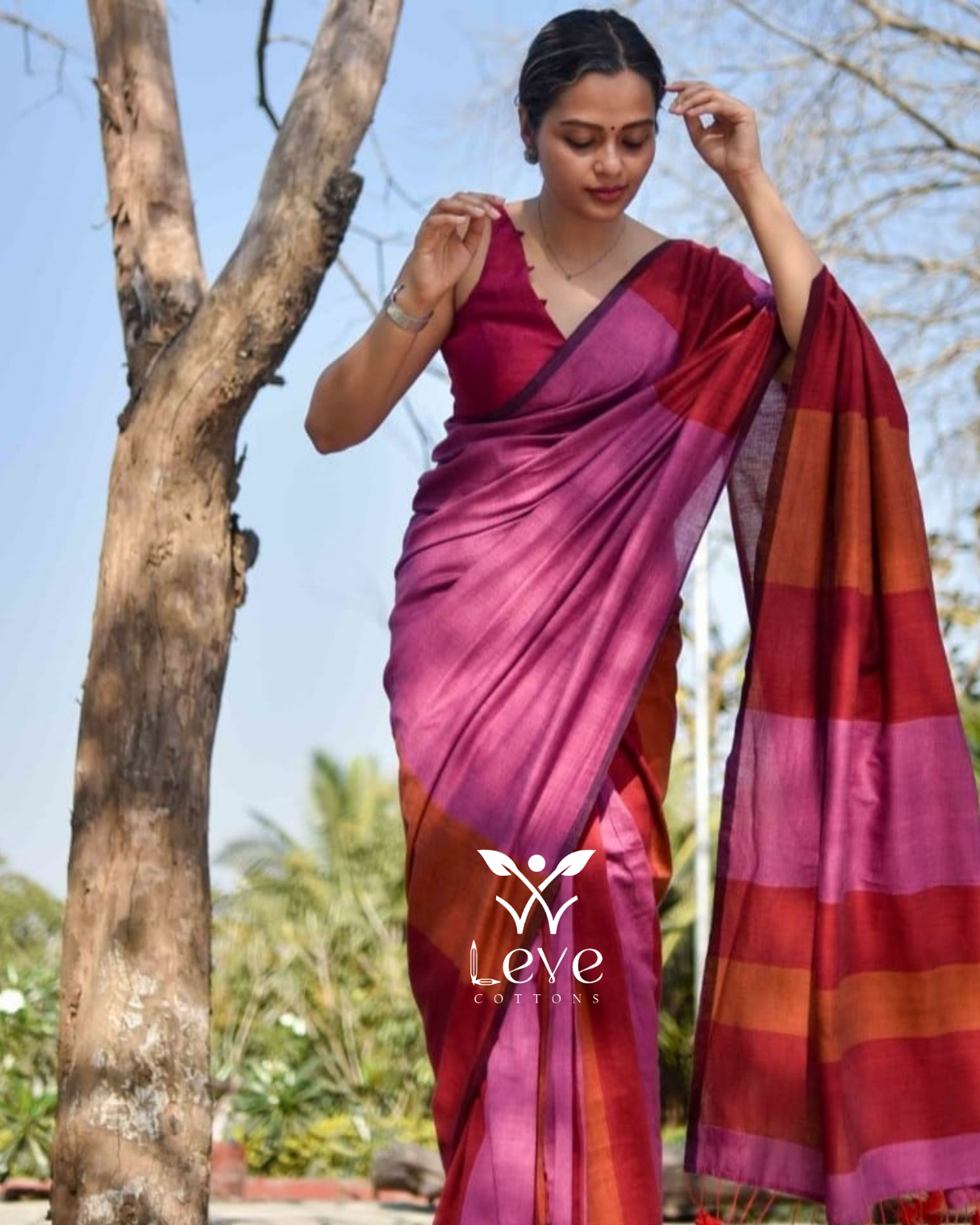 Violet and Red Border Saree