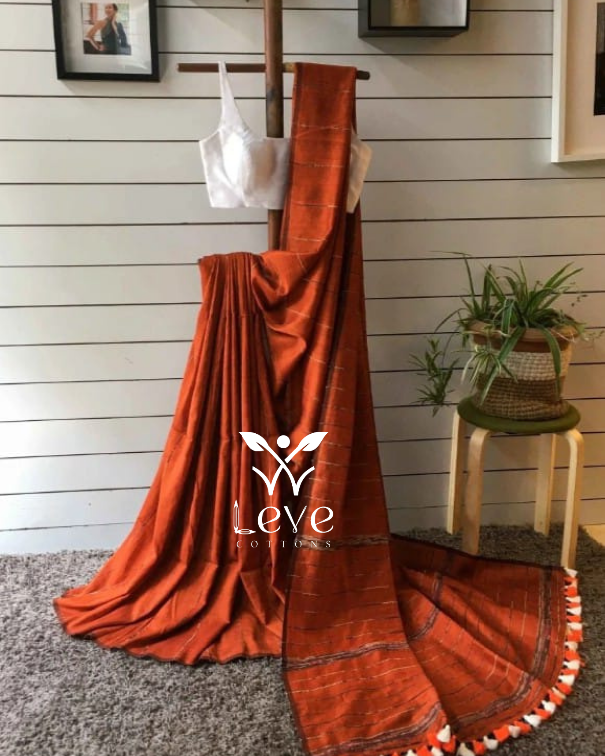 Rust Orange Cotton Saree