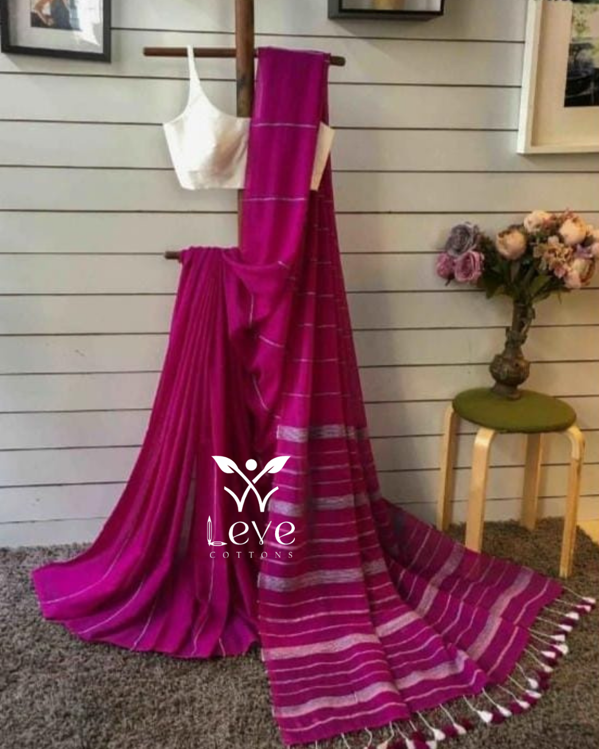 Magenta Pink Cotton Saree