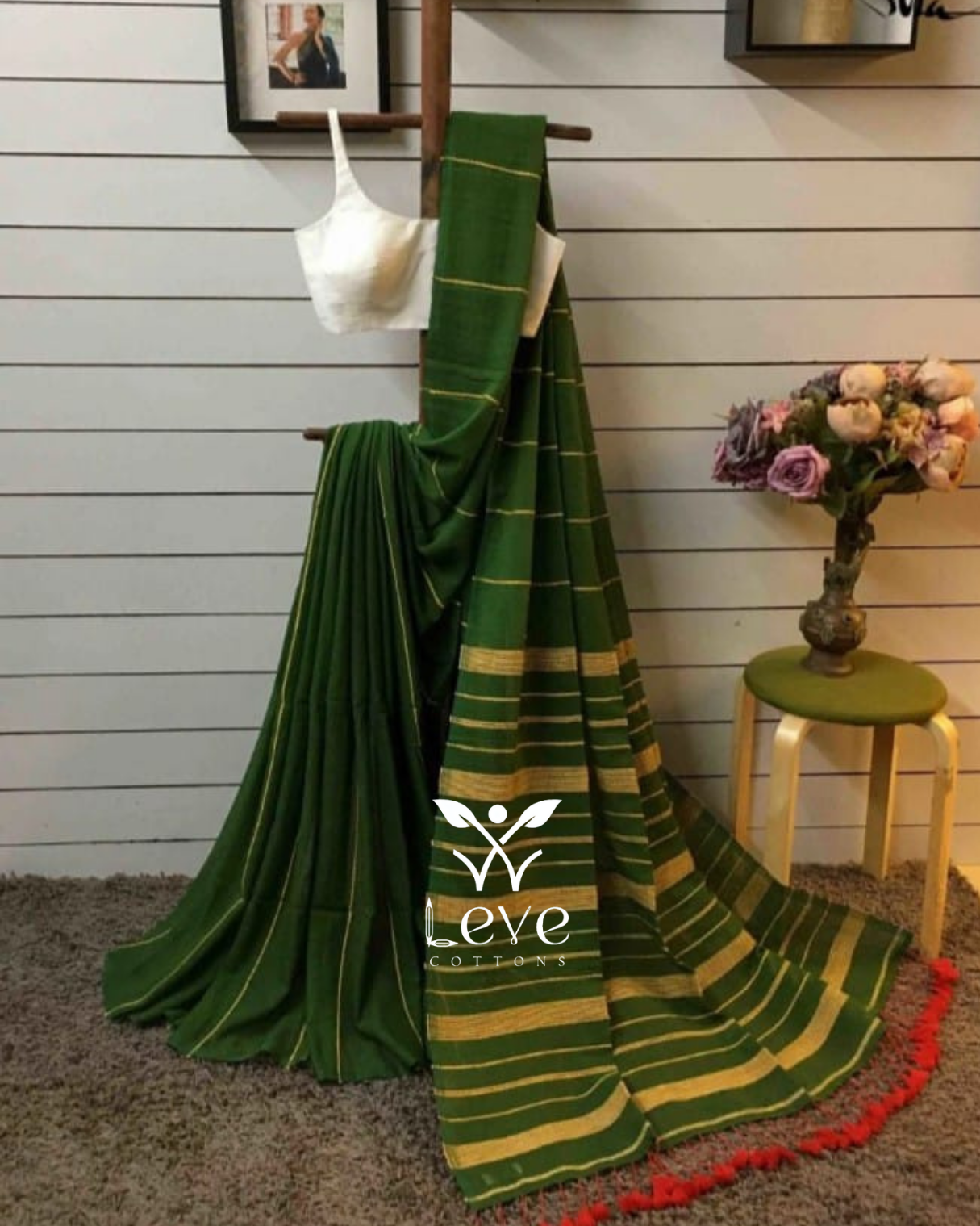 Deep Forest Green Cotton Saree