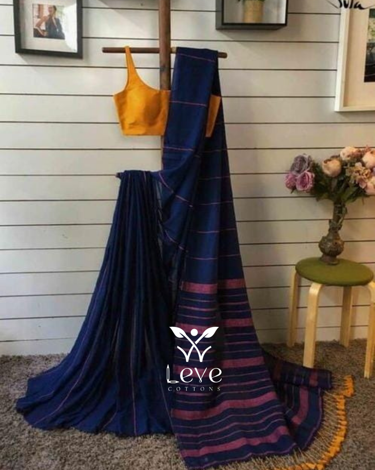 Majestic Navy-Purple Cotton Saree