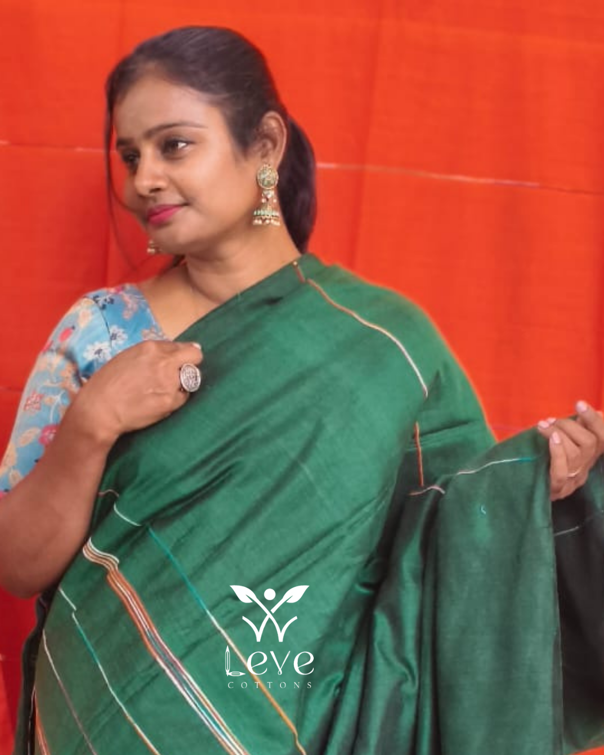 Emerald Green Cotton Saree
