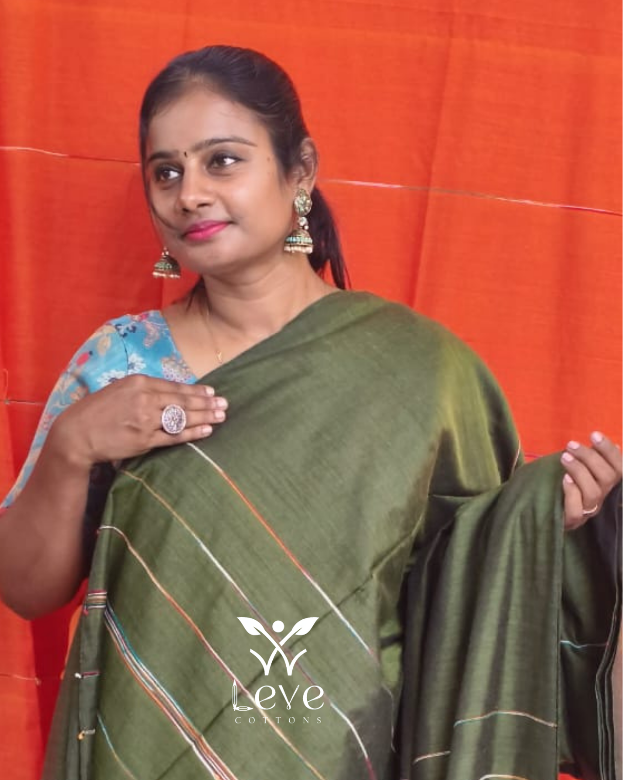 Olive Green Cotton Saree